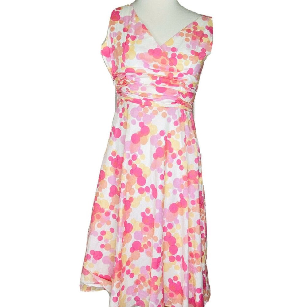 NEW Maggy London Dress Size 2 Pink Sleeveless Polka Dot A-Line Lined V neck - Picture 7 of 8
